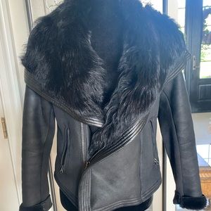 Vince black shearling leather coat